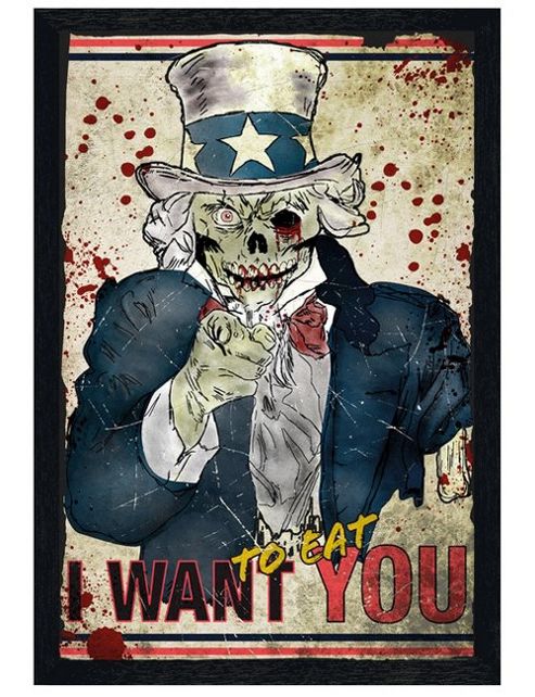Image of Zombie Uncle Sam Black Wooden Framed I Want To Eat You Poster