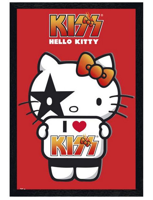 Image of Hello Kitty Sanrio Black Wooden Framed I Love Kiss Poster