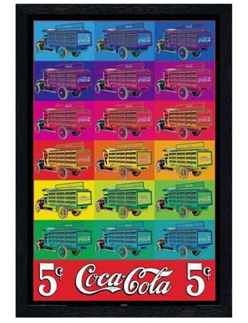 Image of Coca-cola Black Wooden Framed Pop Art Trucks Poster