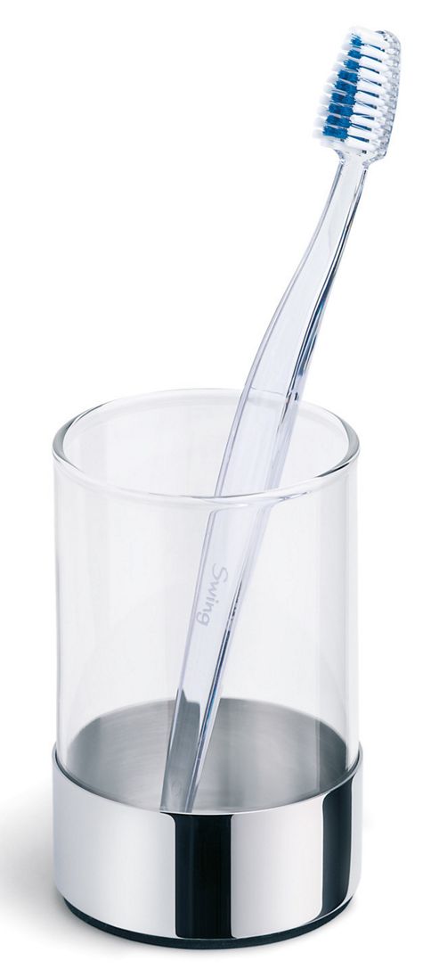 Image of Blomus Duo Glass Toothbrush Holder - Polished Stainless Steel