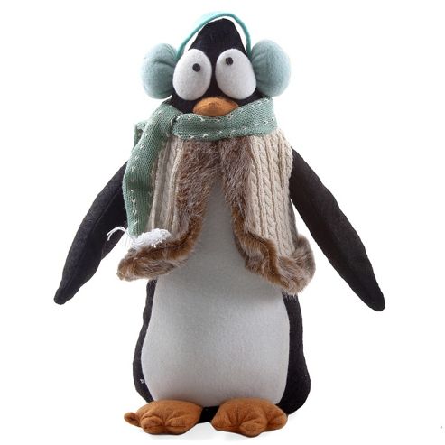 Image of Medium Soft Felt Winter Penguin Christmas Ornament With Earmuffs