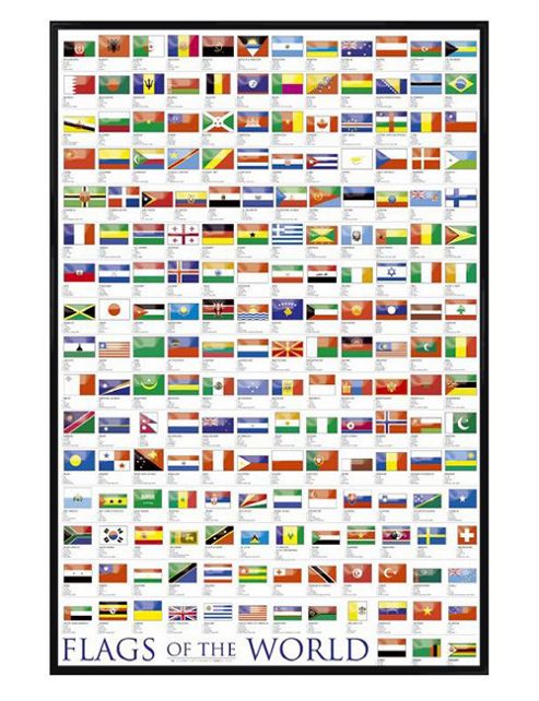 Image of World Flags Gloss Black Framed Flags Of The World Poster