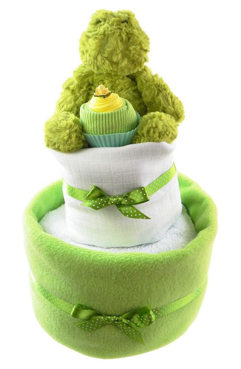 Image of Two Tier Lime Green Unisex Baby Nappy Cake