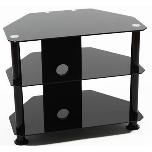 Image of Iconic Black Glass Universal Tv Stand For Tvs Up To 32 Inch