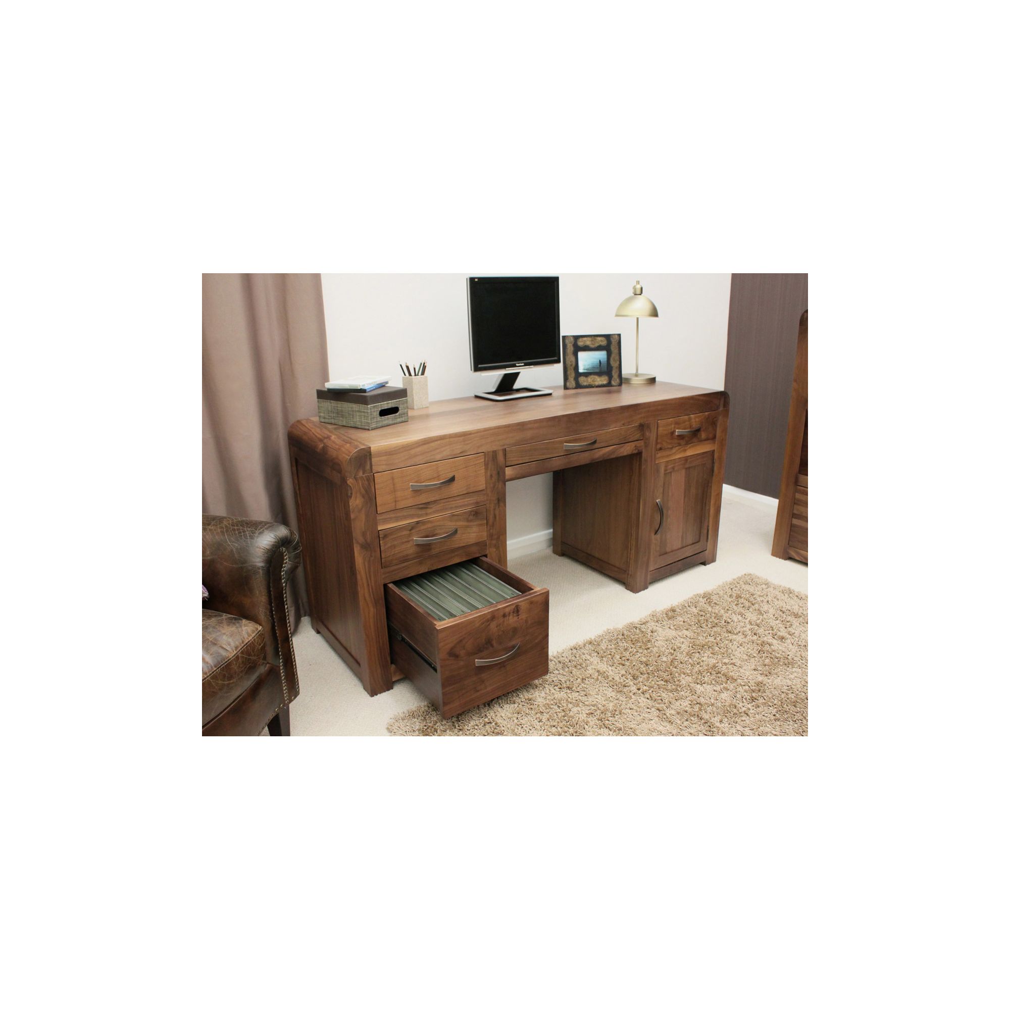 Baumhaus Shiro Twin Pedestal Computer Desk in Walnut at Tesco Direct