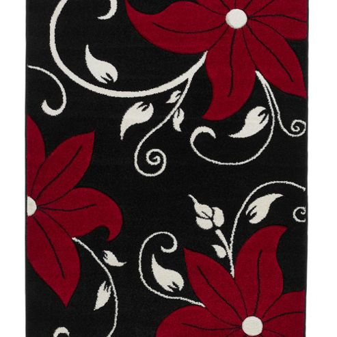 Image of Think Rugs Verona Black/red Hand Carved Rug - 60 Cm X 120 Cm (2 Ft X 4 Ft)