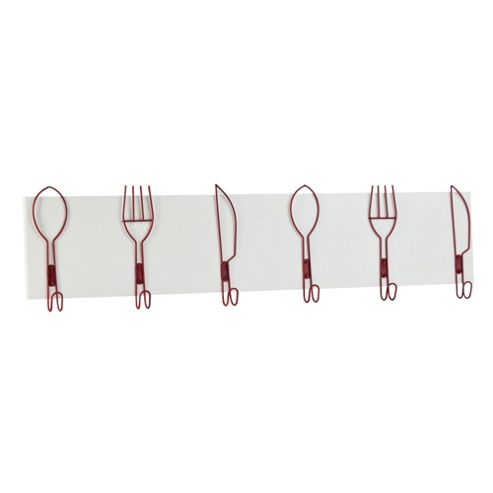 Image of Wall Mountable Coat Hook With Red Metal Cutlery Feature