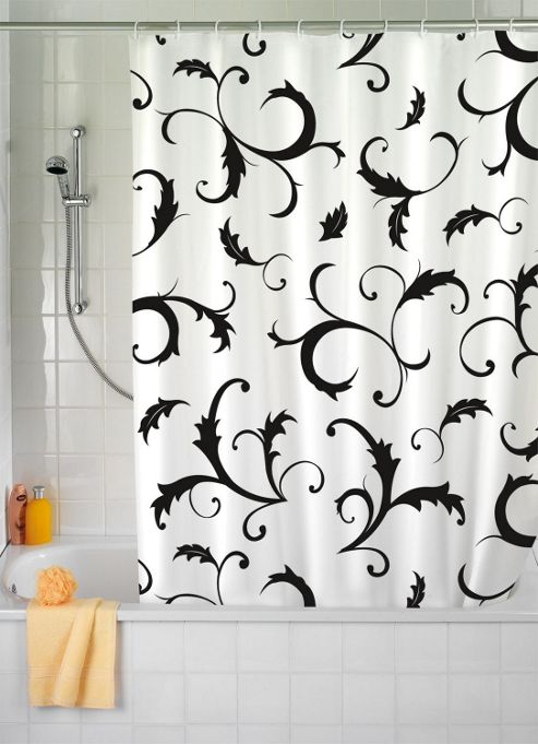 Image of Wenko Bouquet Nero Textile Shower Curtain