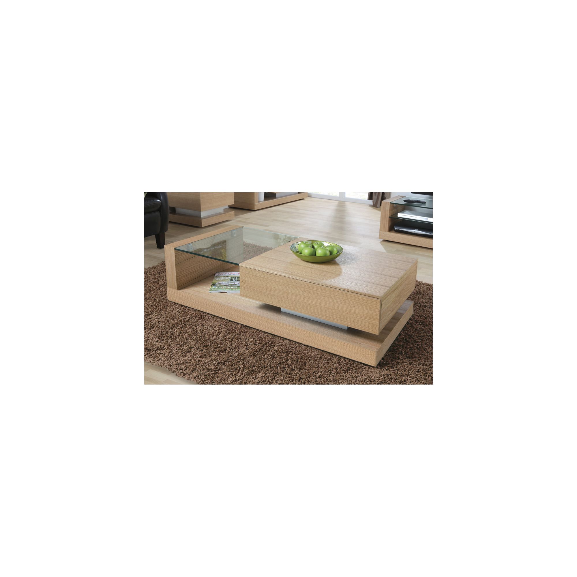 Jual Cube Coffee Table with Concealed Drawer - Oak - Clear at Tesco Direct