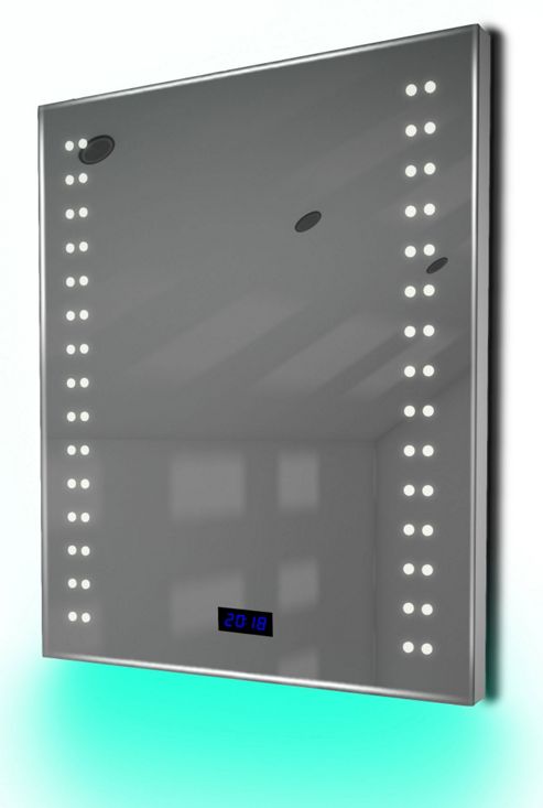 Image of Digital Clock Shaver Bathroom Mirror With Rgb Lighting, Demist & Sensor K187rgb