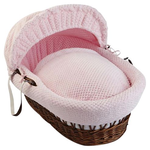 Image of Clair De Lune Honeycomb Dark Wicker Moses Basket, Pink