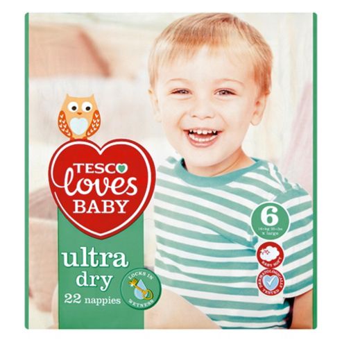 Image of Tesco Loves Baby Ultra Dry Nappies - Size 6 - Extra Large - Carry Pack - 22 Nappies
