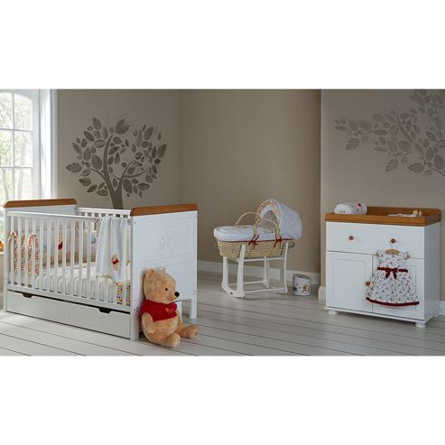 Image of Obaby Winnie The Pooh Cot Bed/drawer/closed Changer Room Set