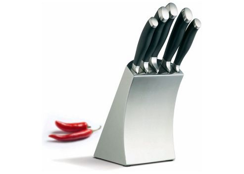 Image of Kitchen Craft Masterclass Trojan Five Piece Knife Set And Stainless Steel Block