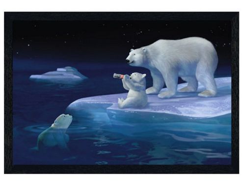 Image of Coca-cola Black Wooden Framed Polar Bear Refreshment Poster