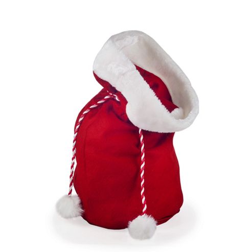 Image of Red Felt Christmas Sack Gift Bag With Faux Fur & Rope Drawstring Detail