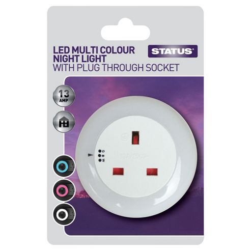 Image of Auto Night Light (led) - White - Status - 3 X Colour Changing (pink/blue/white) - Plug Through - 1 Pk - In A Clam Shell