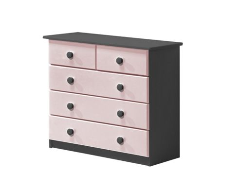 Image of Verona Drawer Chest 3 + 2 Colour Graphite And Pink