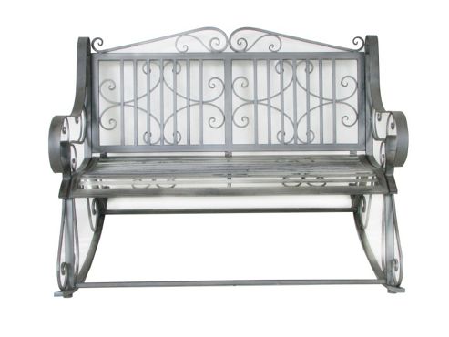 Image of Bentley Garden Wrought Iron Grey Outdoor Rocking Bench