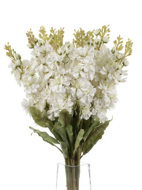 Image of Artificial 80cm Single Stem White Stocks With Flocked Leaves X 12