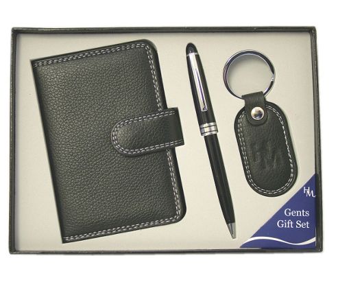Image of Mens Notebook Journal, Pen And Keyring Gift Set - In Leather Effect Pu Gift Box
