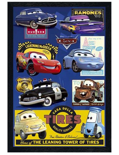 Image of Cars The Movie Black Wooden Framed Character Collage Poster