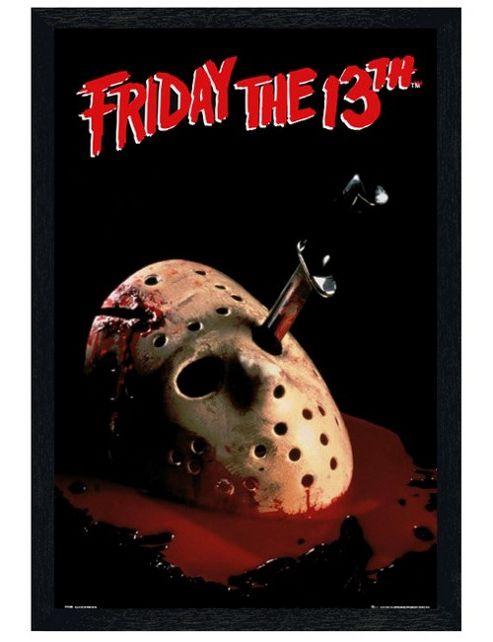 Image of Black Wooden Framed Friday The 13th Hockey Mask Poster