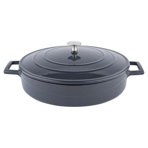 Image of Tesco Cast Iron Shallow Dish 36cm With Lid, Charcoal Grey