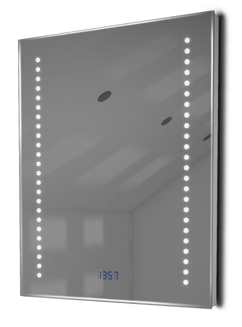 Image of Digital Clock Shaver Bathroom Mirror With Under Lighting, Demist & Sensor K189w