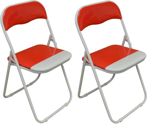 Image of 2 X Red And White Padded Folding Chair - Great For, Office, Desk, Poker, Spare