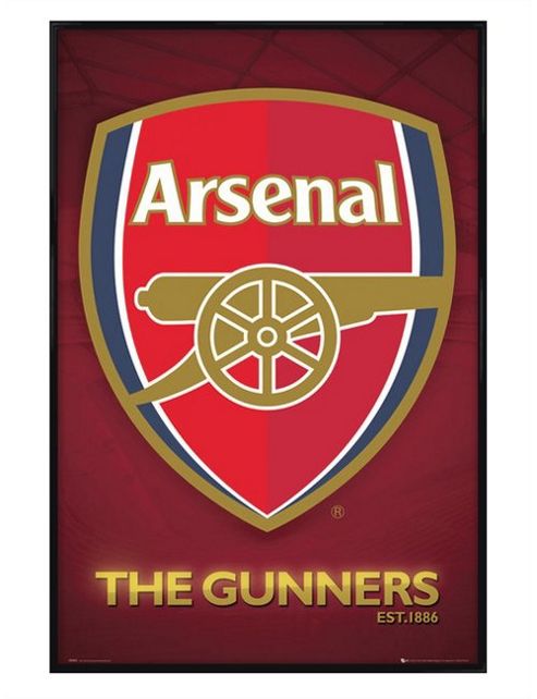 Image of Arsenal Football Club Gloss Black Framed The Gunners Club Crest Afc Poster