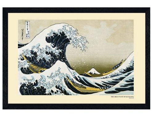 Image of Katsushika Hokusai Black Wooden Framed The Great Wave Of Kanagawa Poster