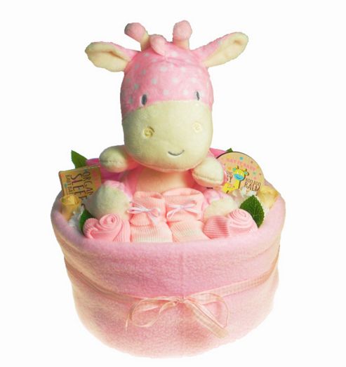 Image of Baby Girl Nappy Cake Bouquet Arrangement