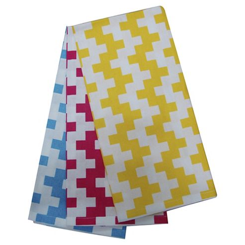 Image of Tesco Retro Pixel Lemon Blue & Pink tea Towel 3 Pack