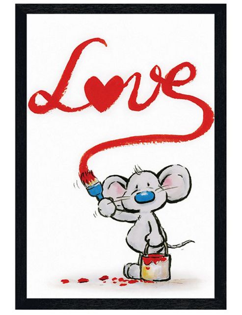 Image of Mouse With A Paintbrush Black Wooden Framed Painted Love Poster