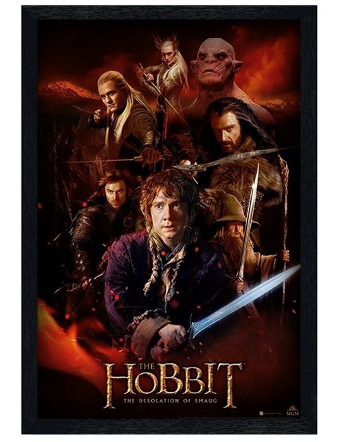 Image of Black Wooden Framed The Hobbit Desolation Of Smaug Fire Montage Poster