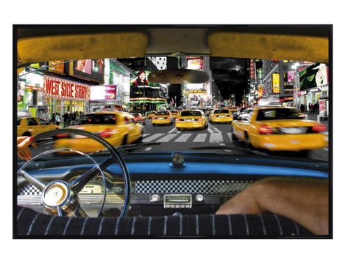 Image of New York Gloss Black Framed Times Square Taxi Poster