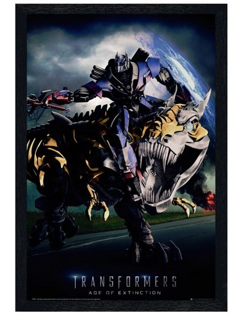 Image of Black Wooden Framed Transformers Age Of Extinction Grimlock Poster