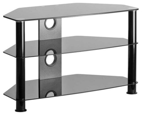 Image of Mmt Db800 Black Glass Corner Tv Stand