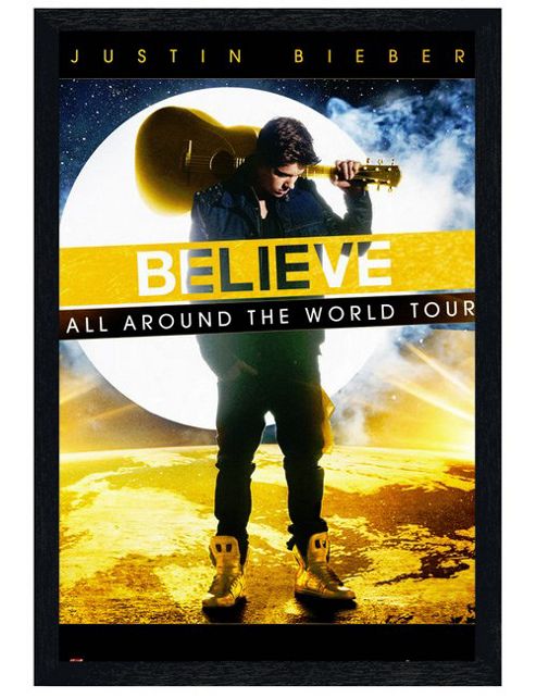 Image of Justin Bieber Black Wooden Framed All Around The World Tour Poster