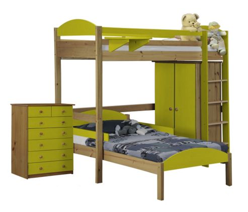 Image of Maximus L Shape High Sleeper Set 2 Antique With Lime Details