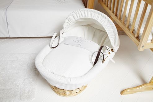 Image of Clair De Lune Stardust Natural Wicker Moses Basket - White