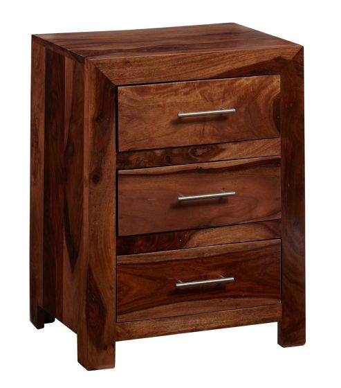 Image of Indian Hub Cube Sheesham 3 Drawer Bedside Table