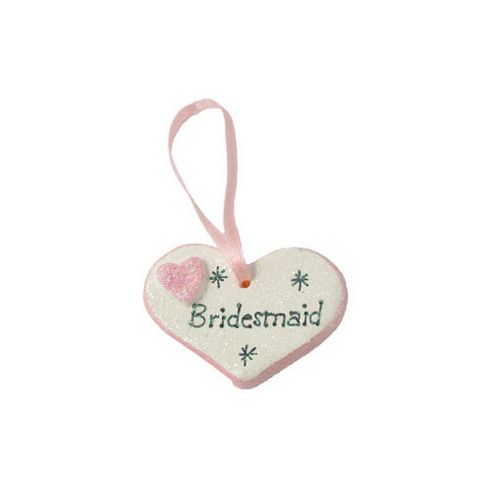 Image of Bridesmaid Pink Sparkle Heart Wedding Keepsake
