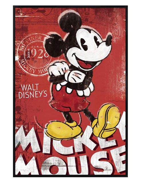 Image of Walt Disney Mickey Mouse Gloss Black Framed Unique Since 1928 Poster