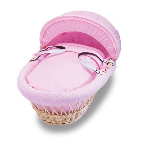Image of Izziwotnot Natural Gift Wicker Moses Basket (pretty Pink)