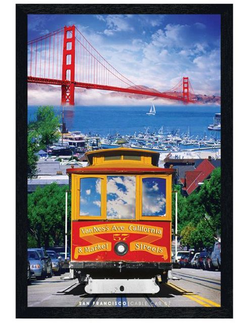 Image of San Francisco Black Wooden Framed Cable Car 57 Poster
