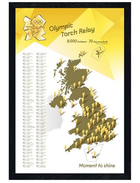 Image of London 2012 Black Wooden Framed The Olympic Torch Relay Poster