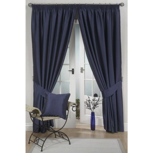Image of Kliving Pencil Pleat Ravello Faux Silk Lined Curtain 90x90 Inches Navy