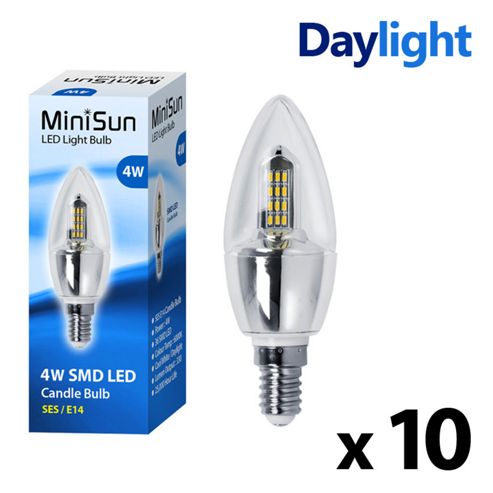 Image of Pack Of Ten Minisun Ses E14 4w Smd Led Candle Bulbs Cool White Daylight